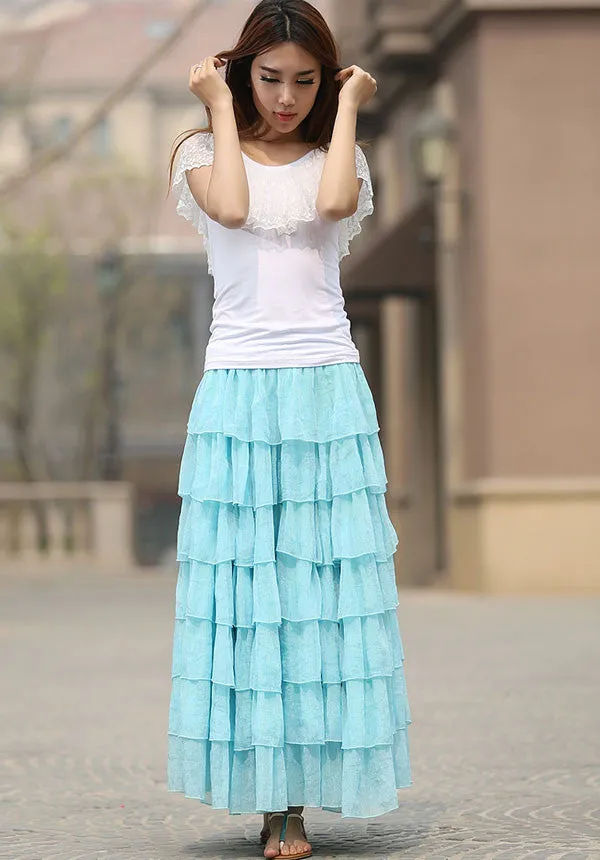 long maxi layered chiffon skirt 0938#
