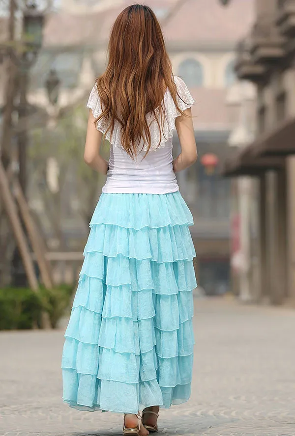 long maxi layered chiffon skirt 0938#