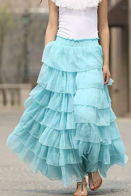 long maxi layered chiffon skirt 0938#