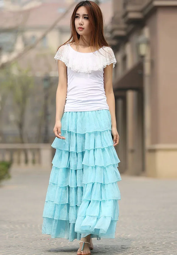 long maxi layered chiffon skirt 0938#