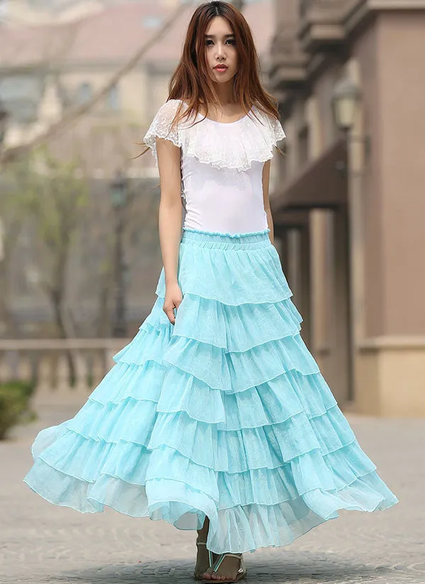 long maxi layered chiffon skirt 0938#