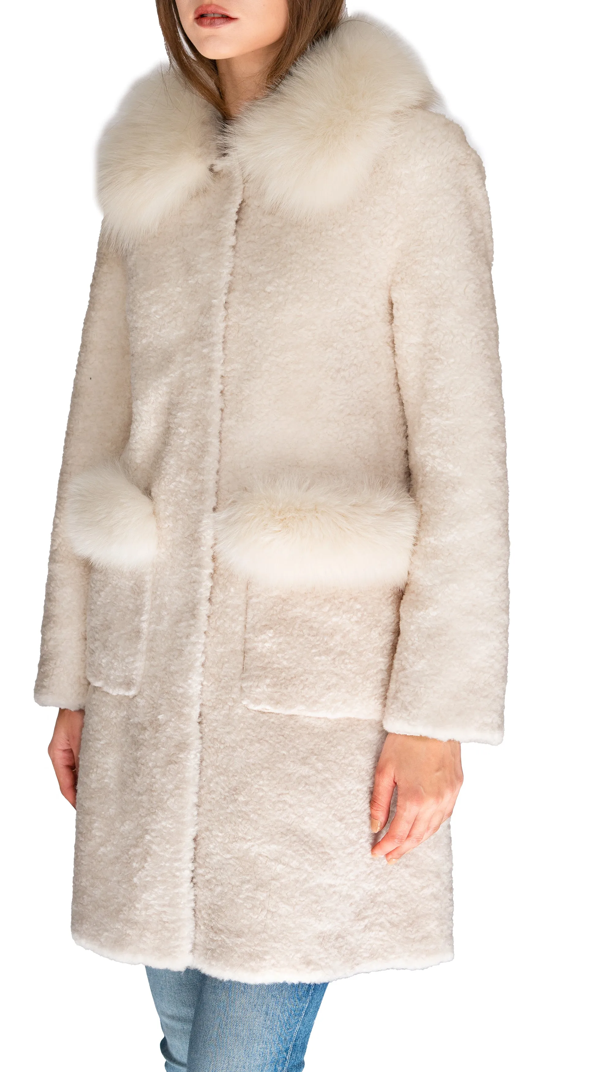 Long Shearling and Fox Fur Jacket