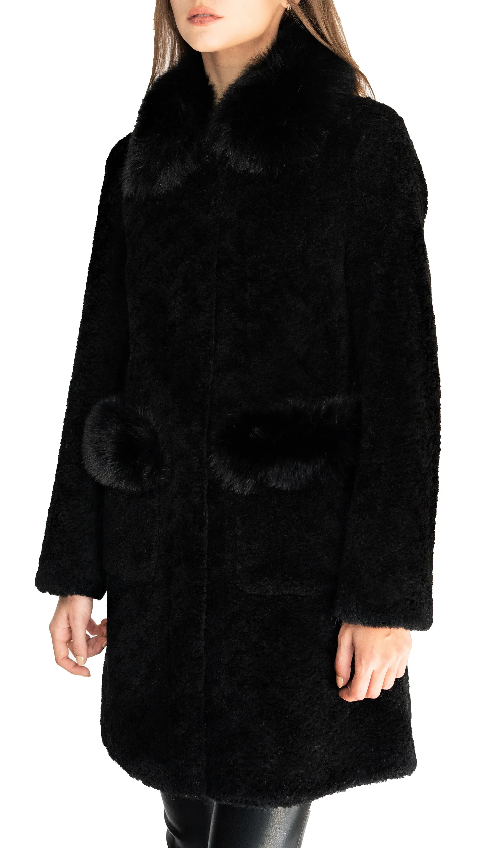 Long Shearling and Fox Fur Jacket