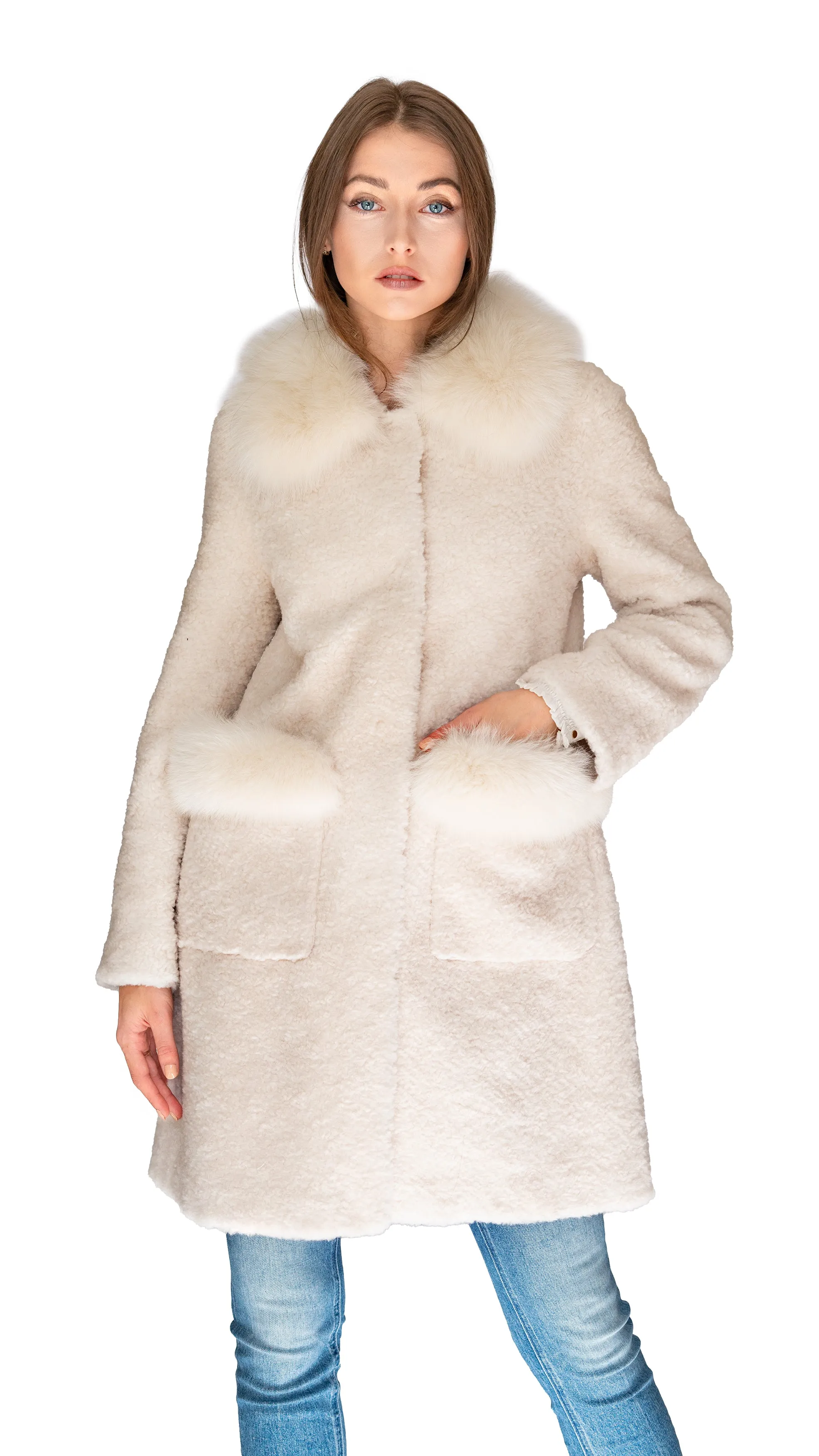 Long Shearling and Fox Fur Jacket