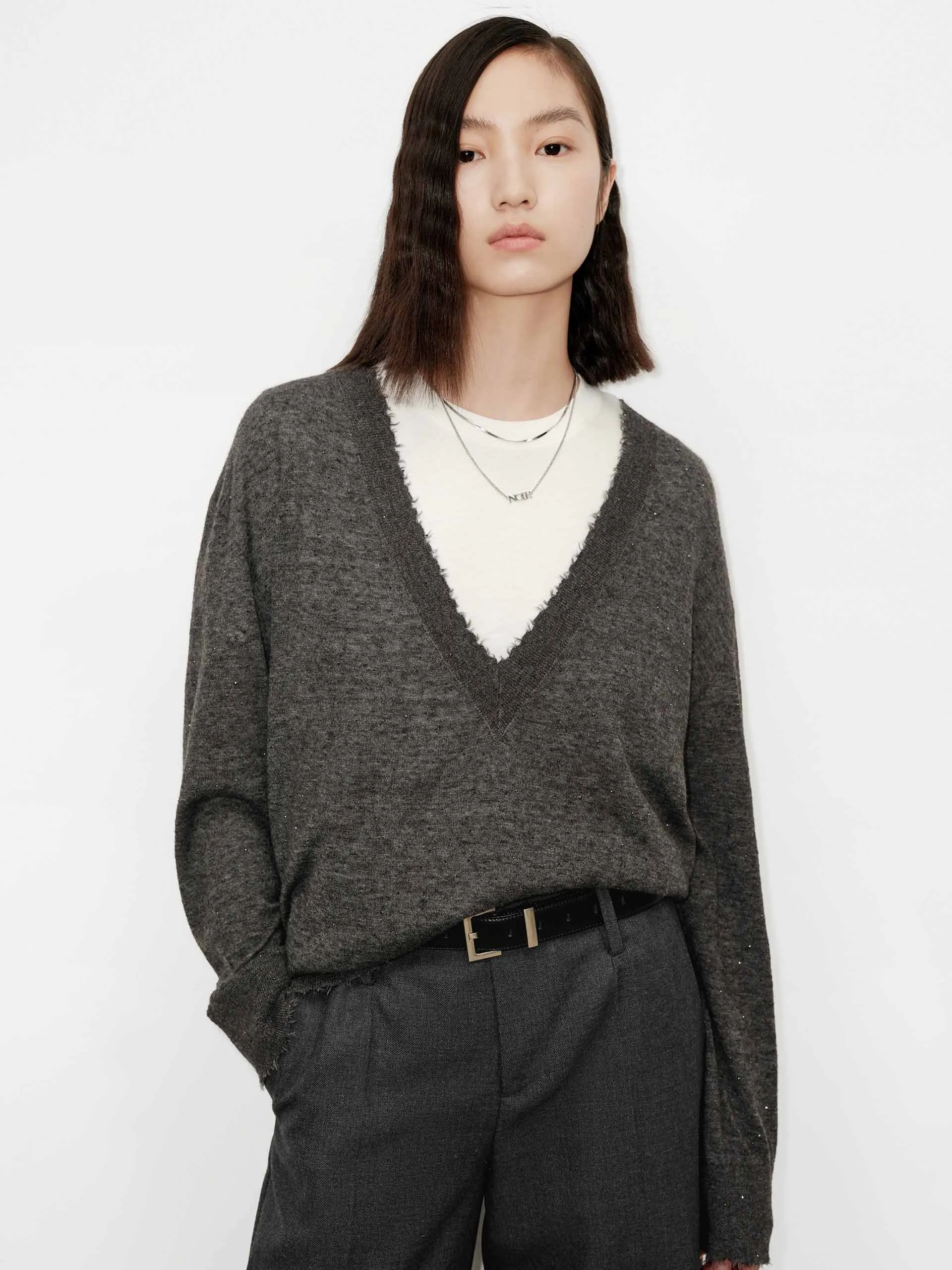 Loose V-neck Knit Sweater