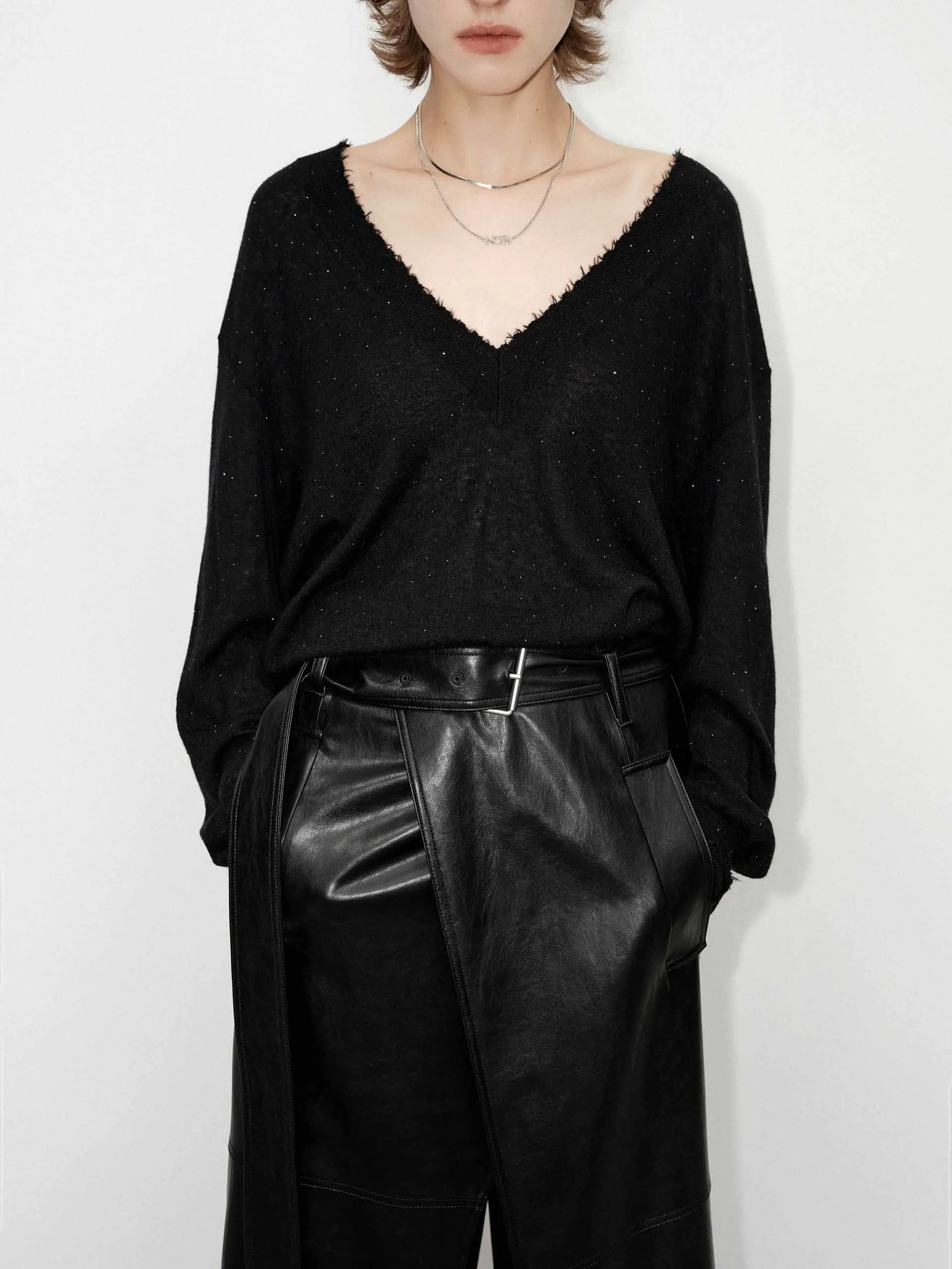 Loose V-neck Knit Sweater