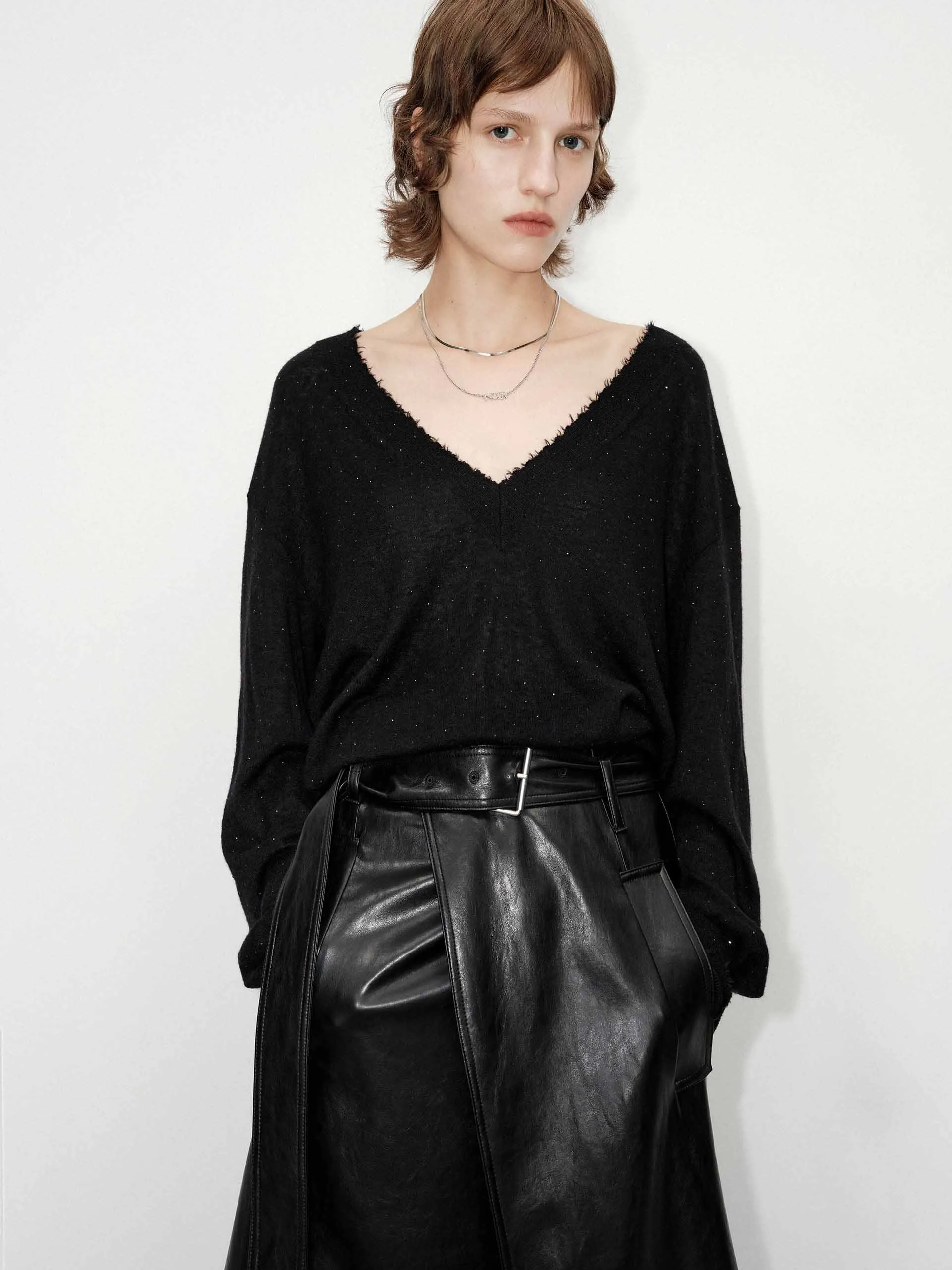 Loose V-neck Knit Sweater