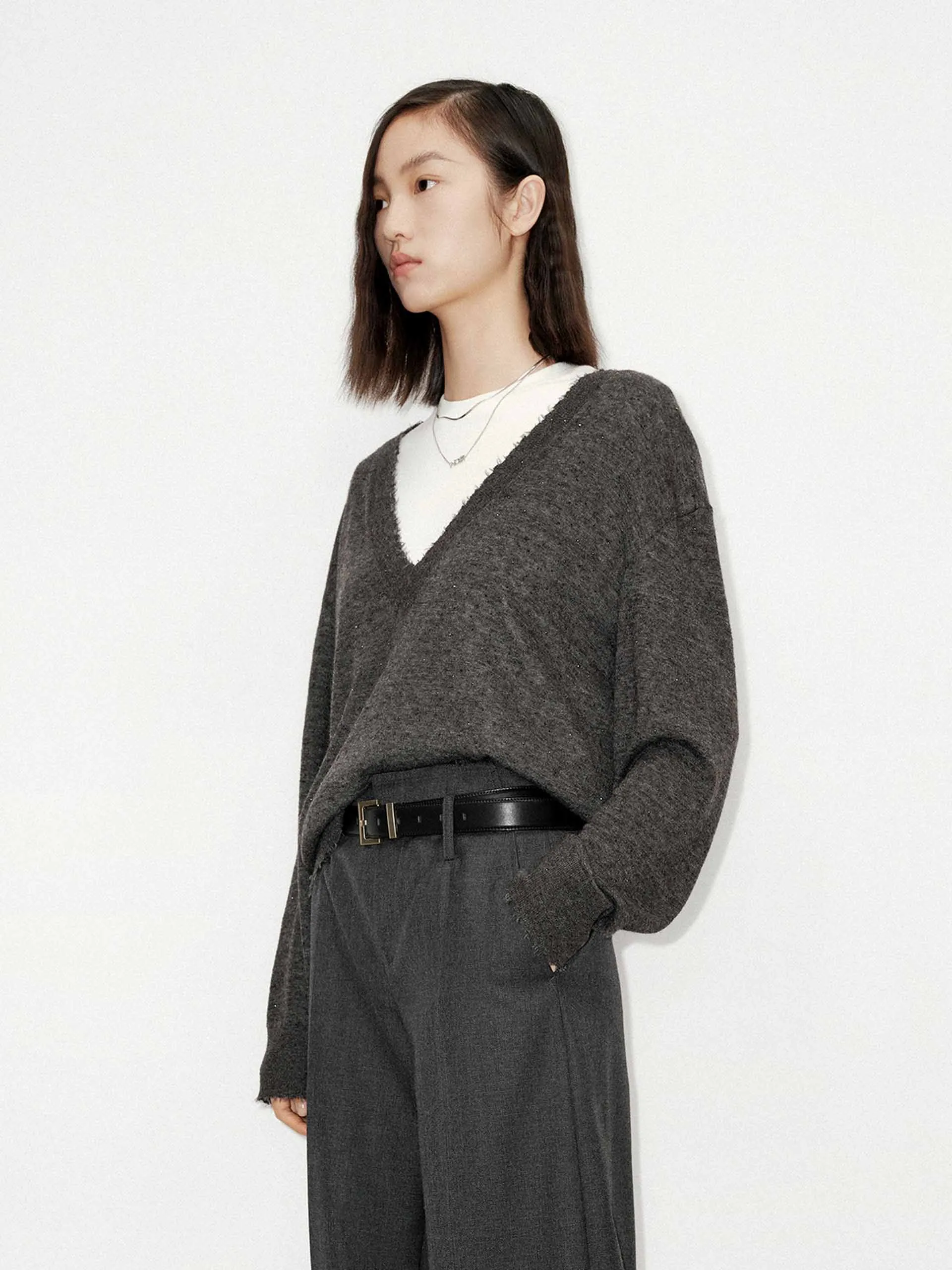 Loose V-neck Knit Sweater