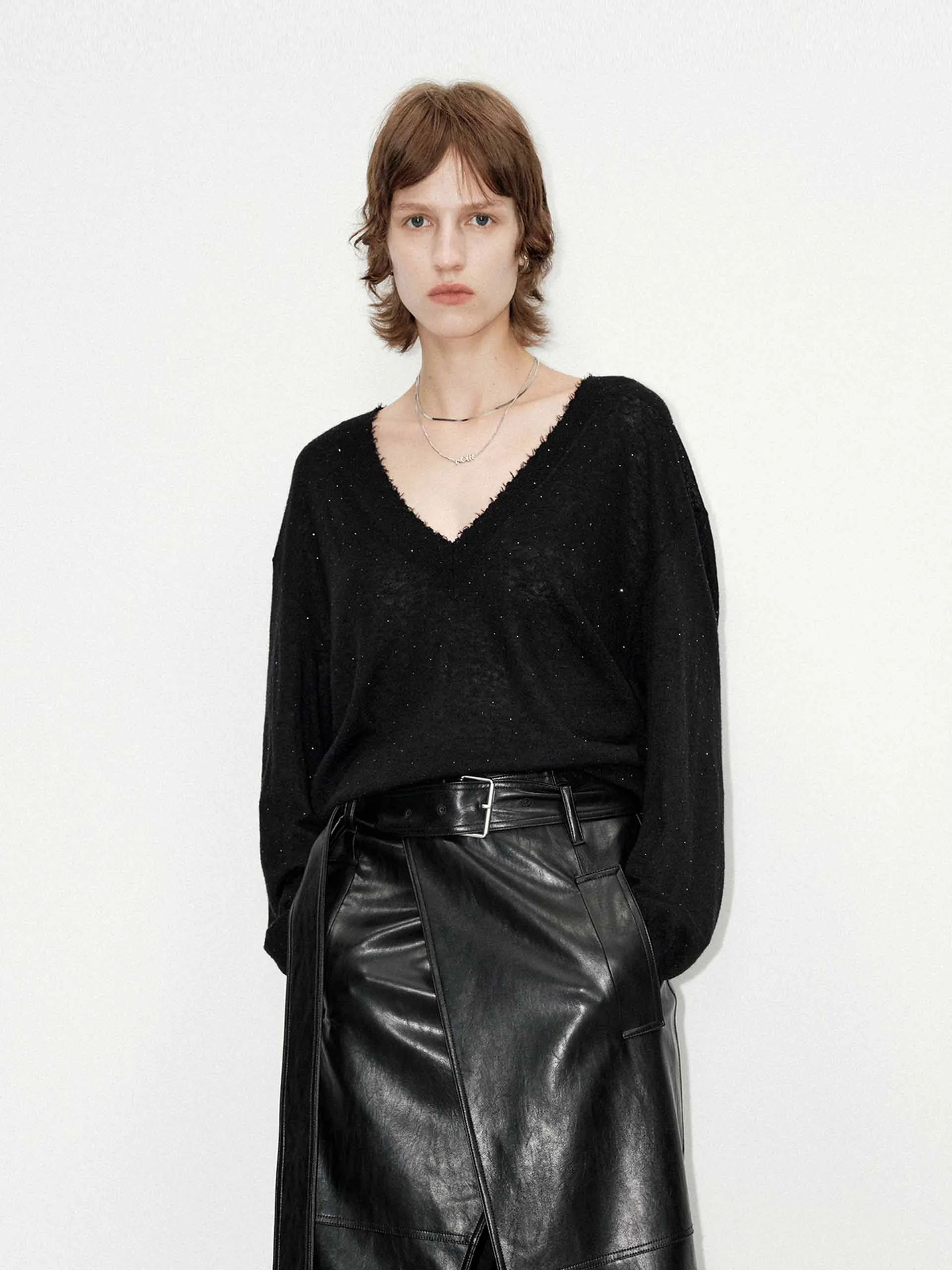 Loose V-neck Knit Sweater
