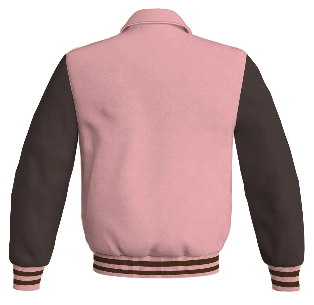 Luxury Bomber Classic Jacket Pink Body and Brown Leather Sleeves
