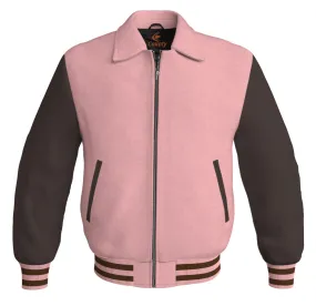 Luxury Bomber Classic Jacket Pink Body and Brown Leather Sleeves