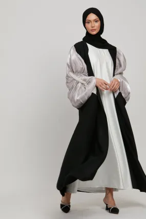 Luxury Embellished Twilight Black Cape with Pleated Organza - Orchid Ice