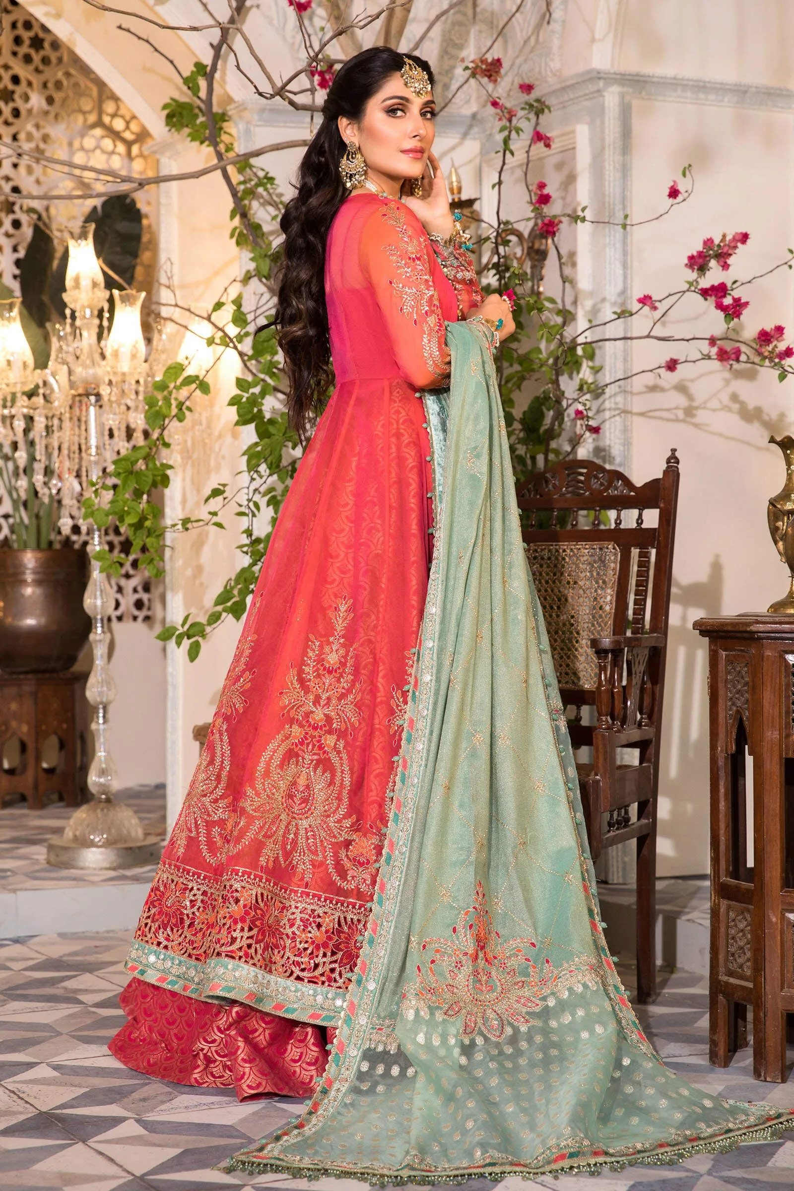 MARIA.B. Mbroidered Heritage Edition – Salmon Pink and Feroza (BD-2402)