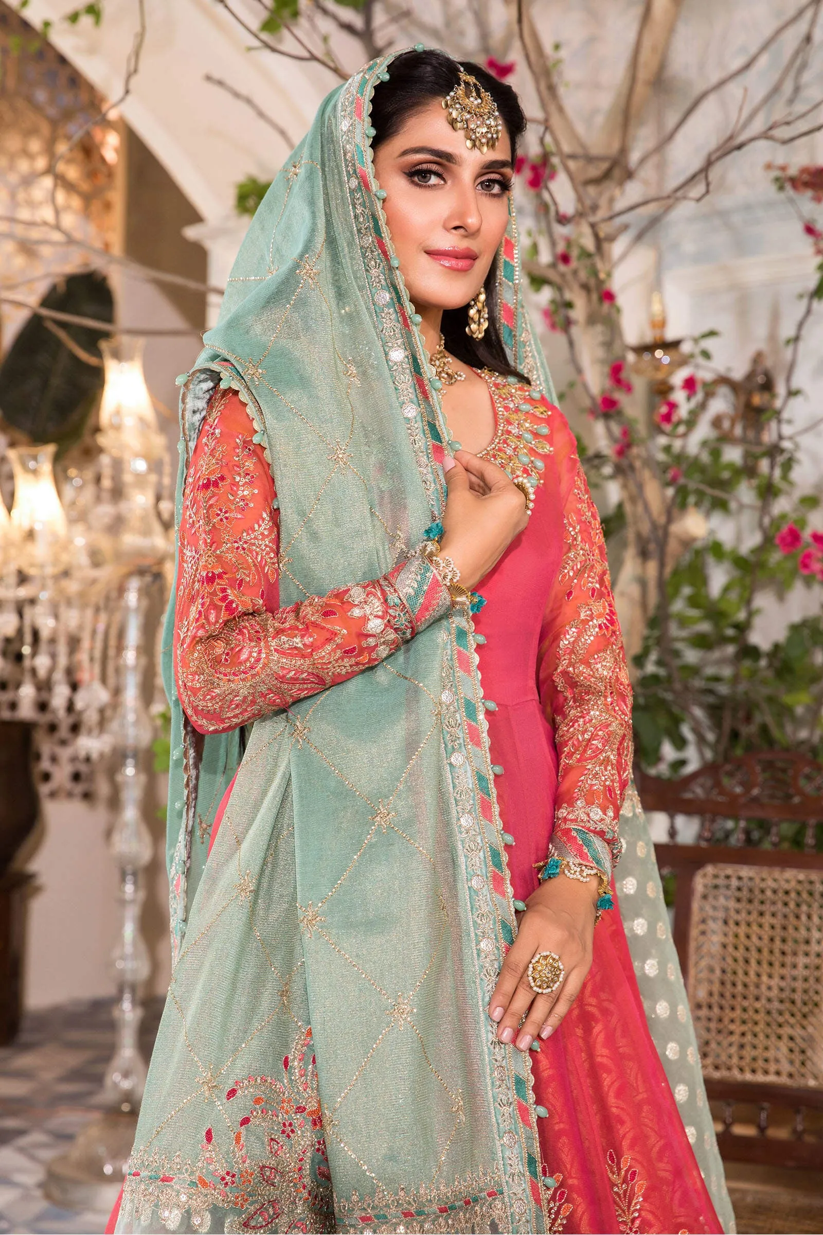 MARIA.B. Mbroidered Heritage Edition – Salmon Pink and Feroza (BD-2402)