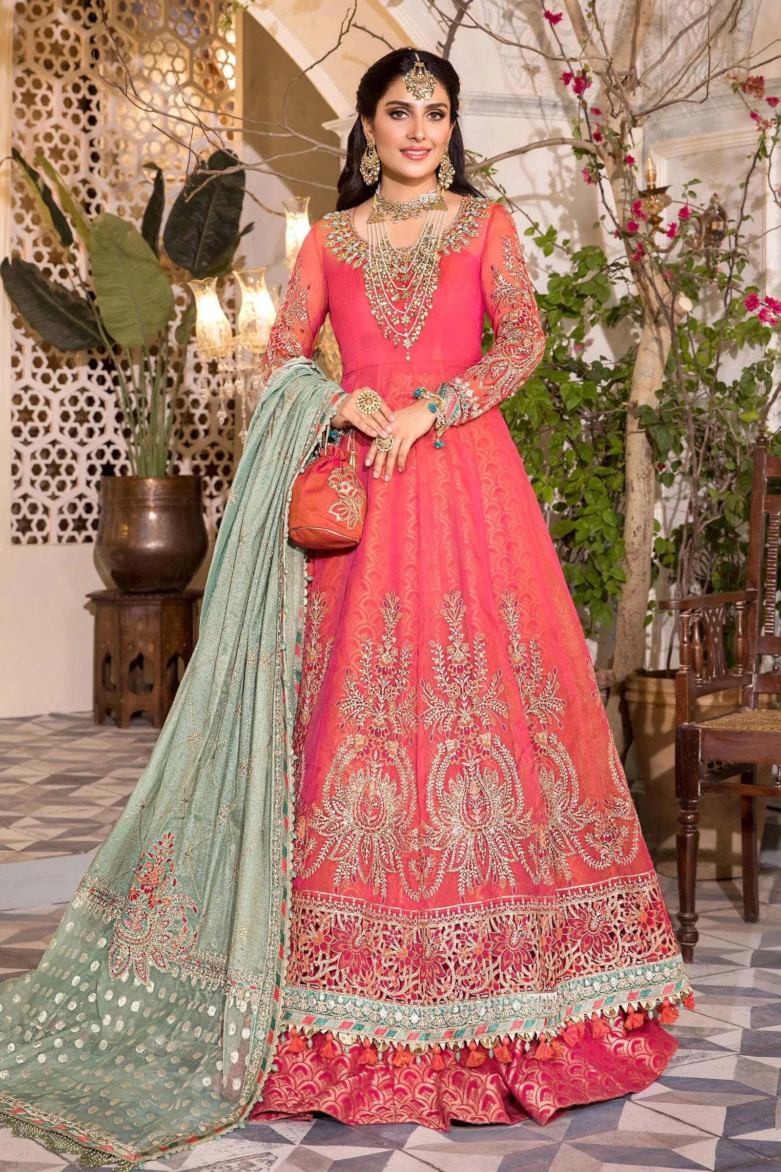 MARIA.B. Mbroidered Heritage Edition – Salmon Pink and Feroza (BD-2402)
