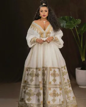 Marvelous Handmade Traditional Habesha Dress: with Intricate Color Design Ethiopian Dress