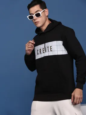 Men Hooded Printed Black Pullover