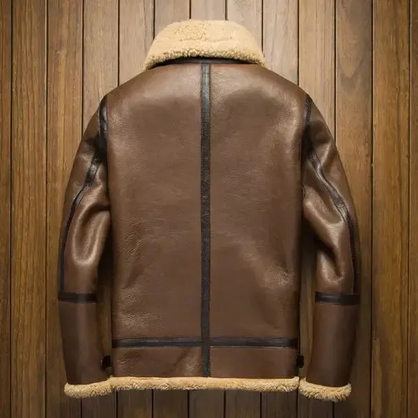 Men's Brown Sheepskin Fur Flying Coat Shearling Flight Jacket