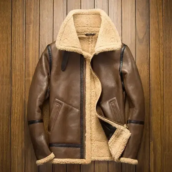 Men's Brown Sheepskin Fur Flying Coat Shearling Flight Jacket