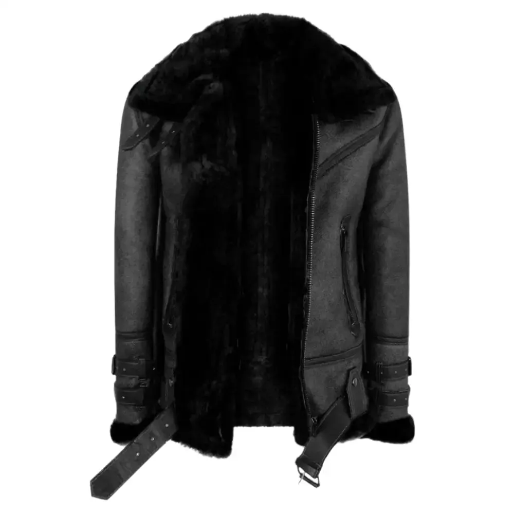 Men's Classic Black Vintage Shearling Sheepskin Flying Jacket - Warm & Stylish