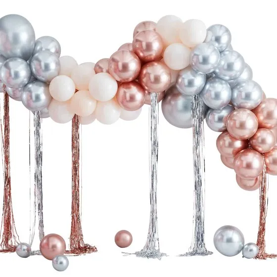 Mix It Up mixed Metallic Balloon Arch With Fringe Curtain