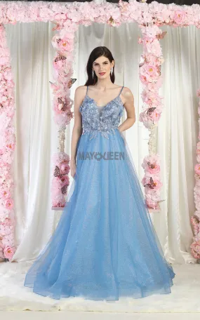 MQ 8024 - A-Line Plunging Neckline Prom Gown with 3D Applique Bodice