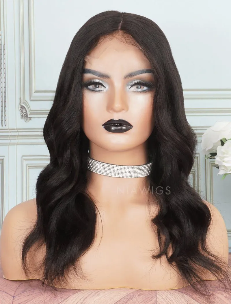 Natural Wavy Human Hair Skin Base Lace Front Wigs