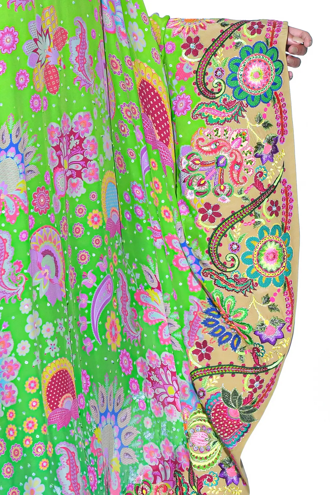Neon Green Embroidered One Shoulder Dress And Jumpsuit