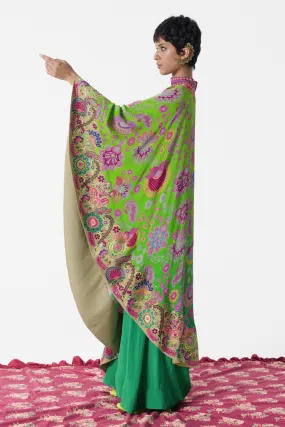 Neon Green Embroidered One Shoulder Dress And Jumpsuit