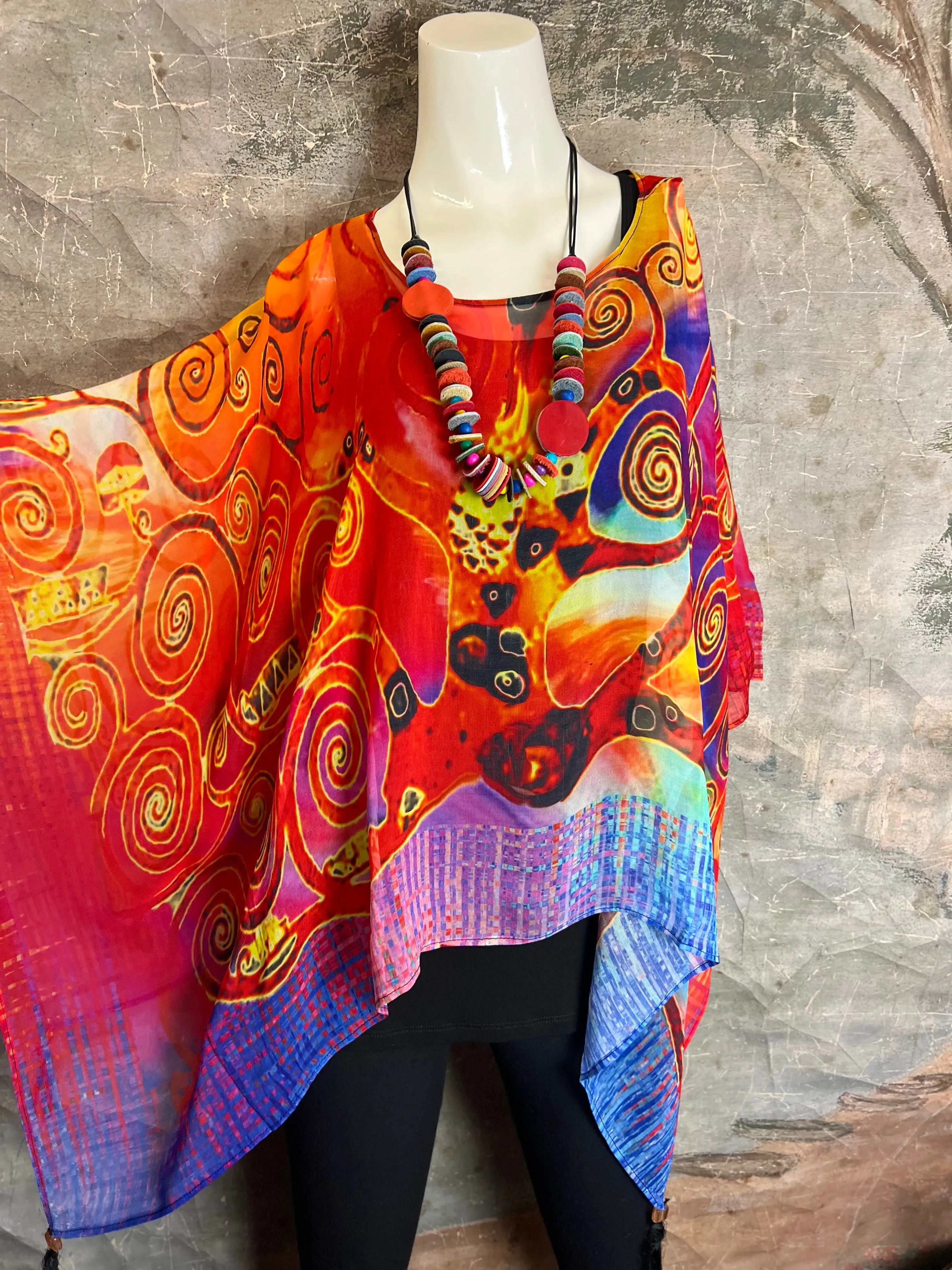 NP73 Silk Georgette Beaded Poncho Top-Kandinsky