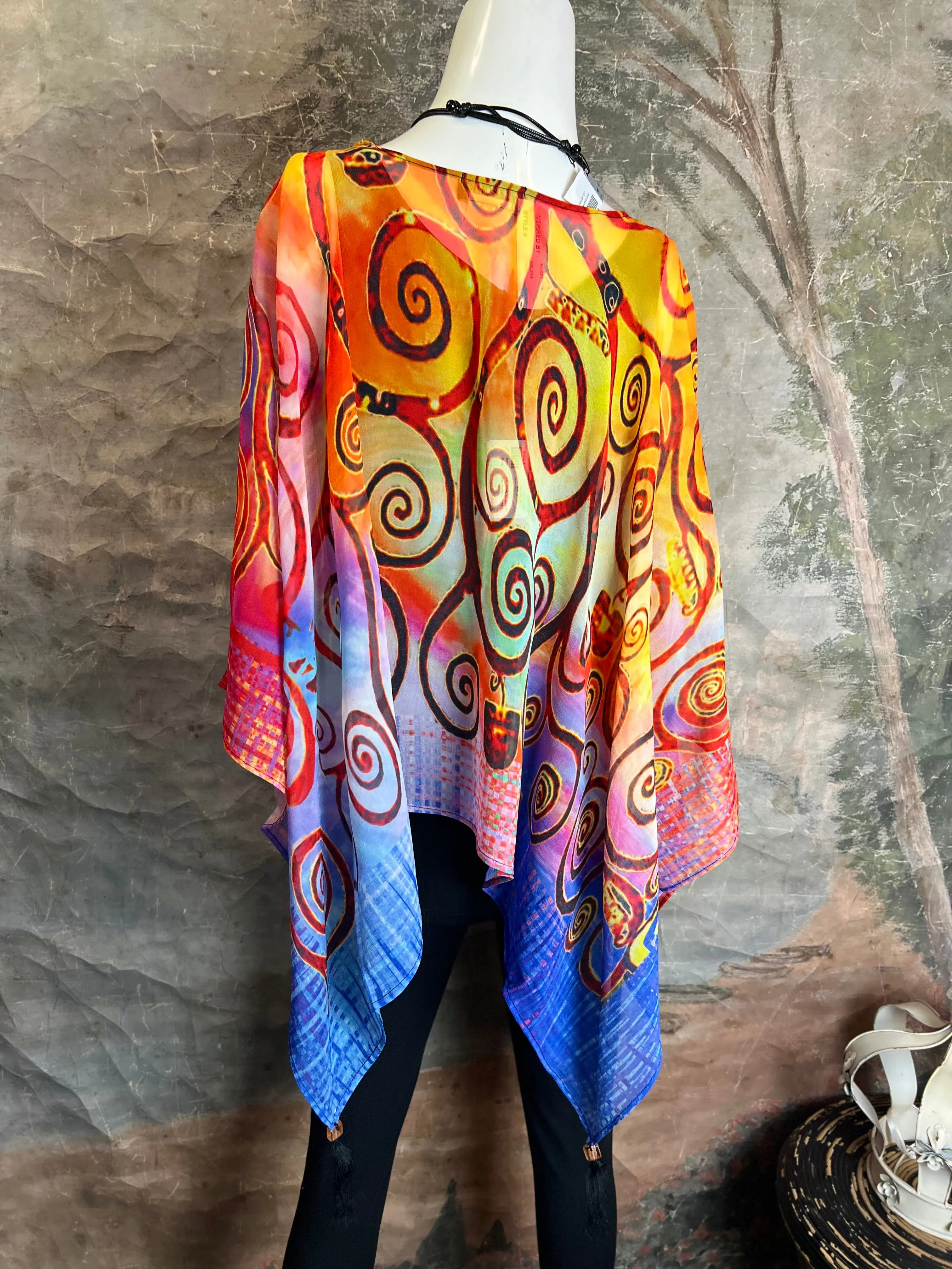 NP73 Silk Georgette Beaded Poncho Top-Kandinsky