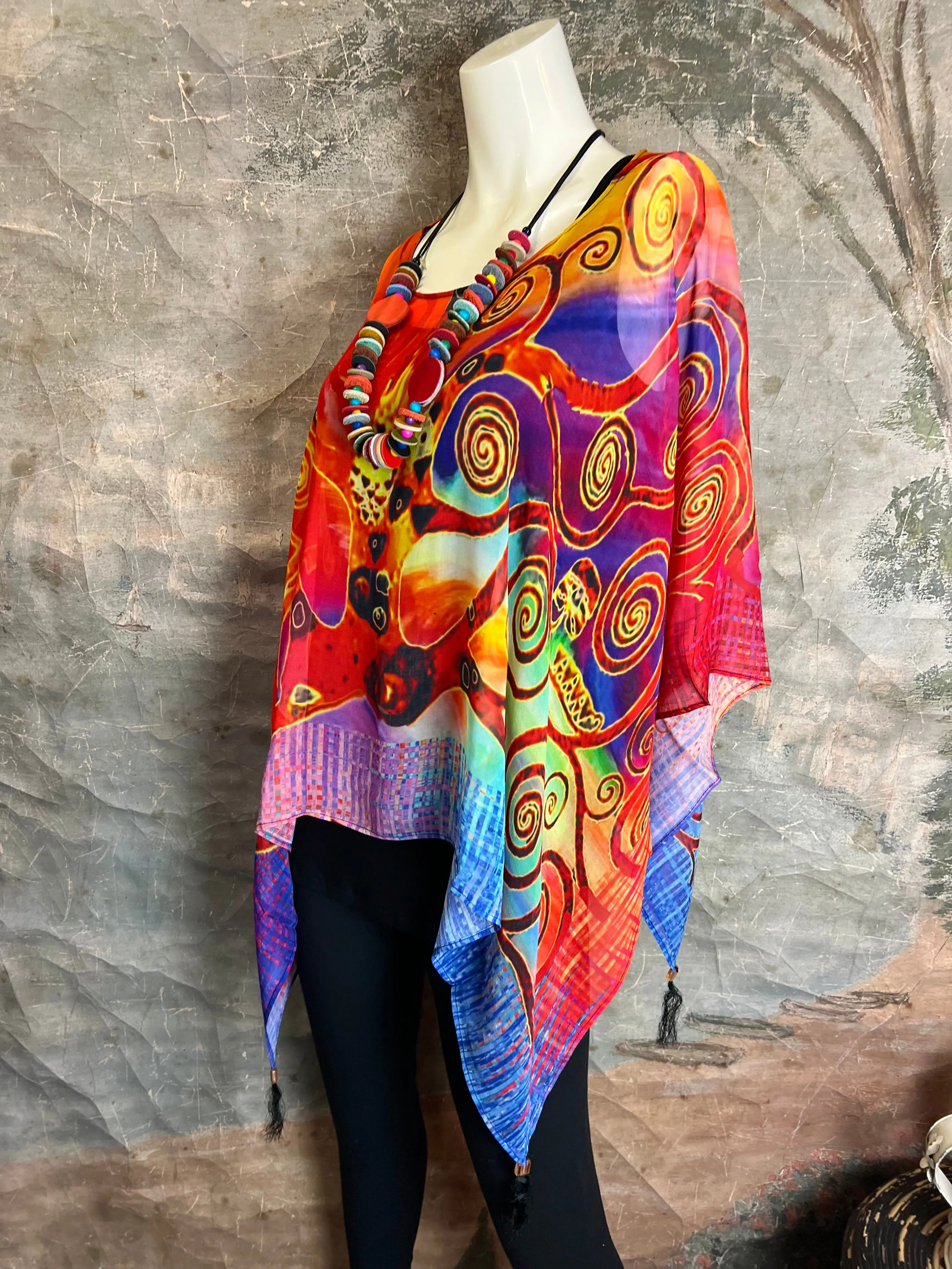 NP73 Silk Georgette Beaded Poncho Top-Kandinsky