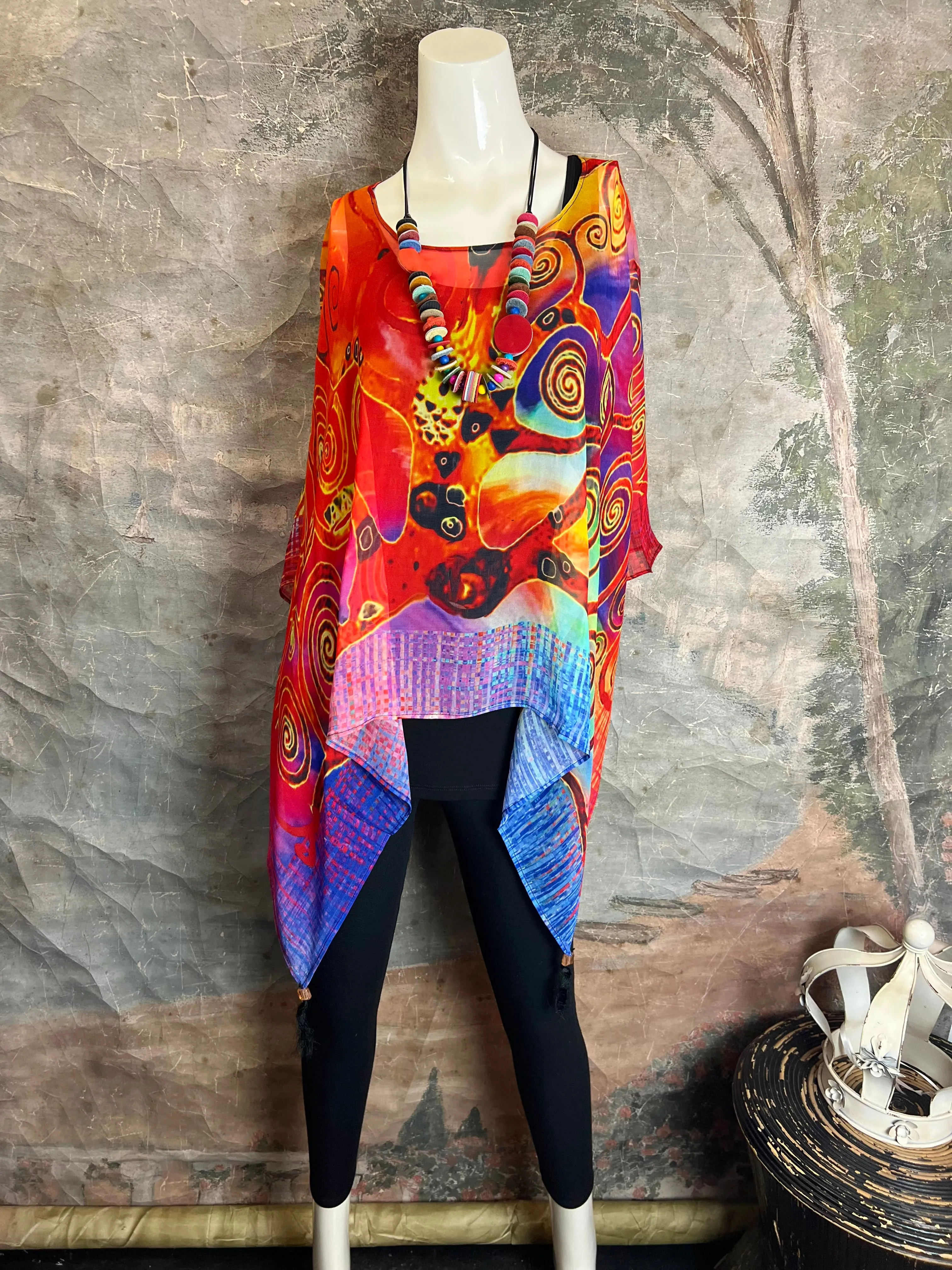 NP73 Silk Georgette Beaded Poncho Top-Kandinsky
