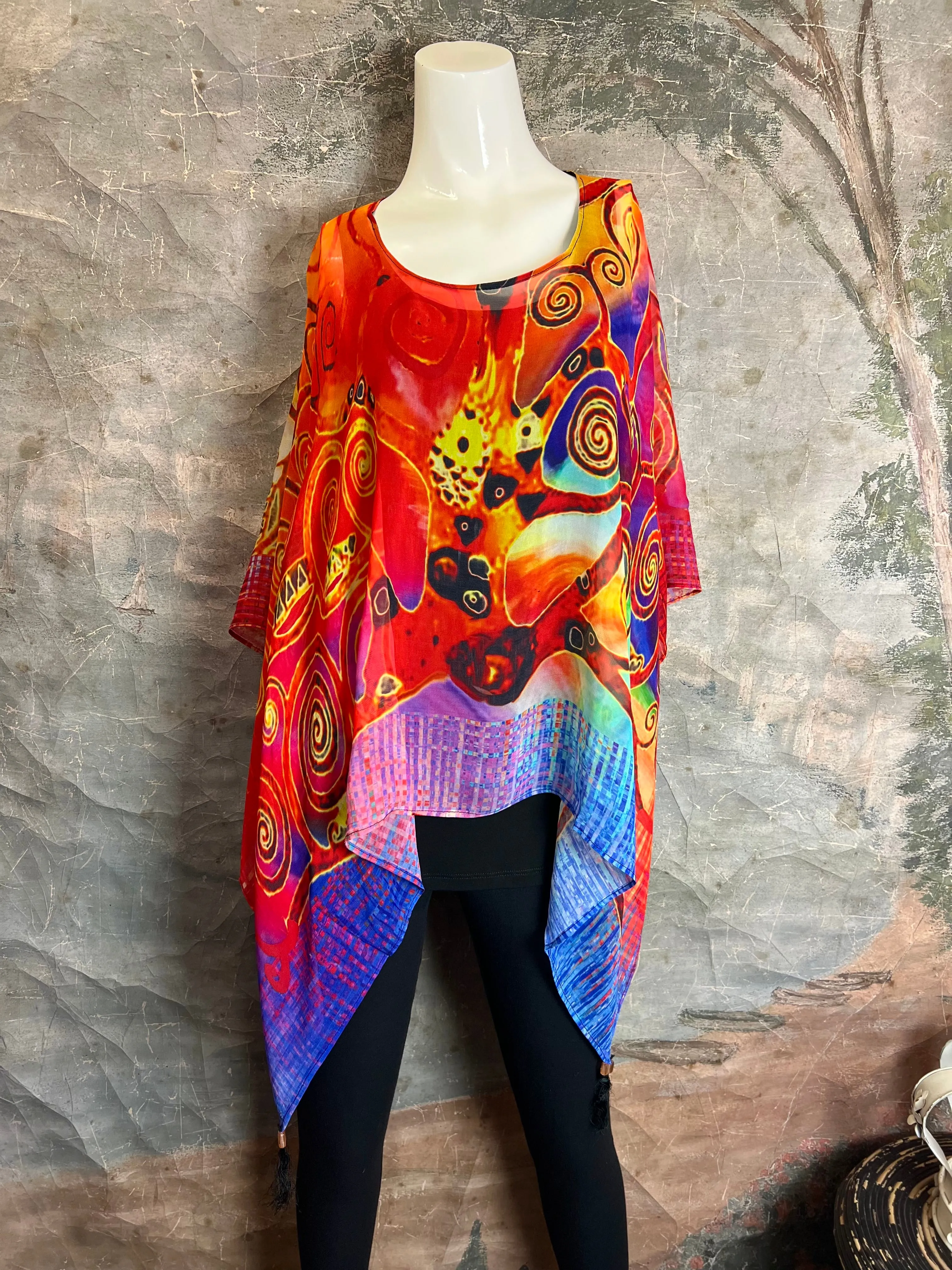 NP73 Silk Georgette Beaded Poncho Top-Kandinsky