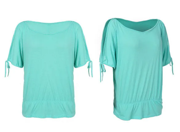Off Shoulder Solid O-Neck Tunic Blouse Tops