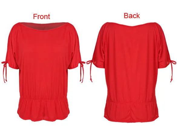 Off Shoulder Solid O-Neck Tunic Blouse Tops