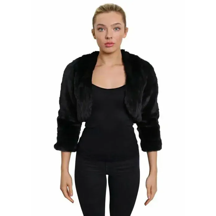 Open Front Faux Fur Bolero