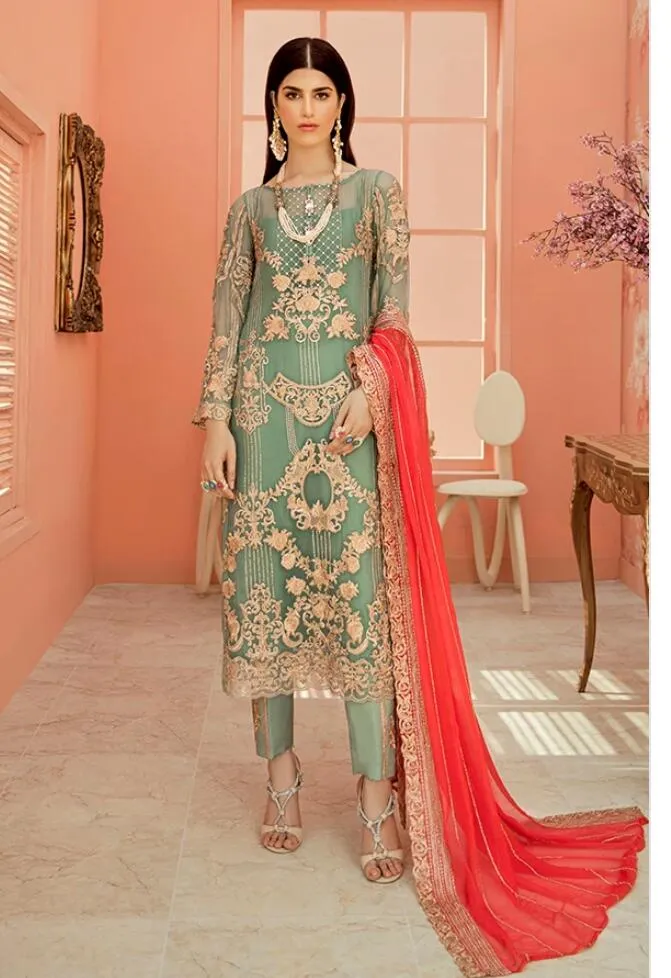 Organza Party Wear in Green Color #N7082