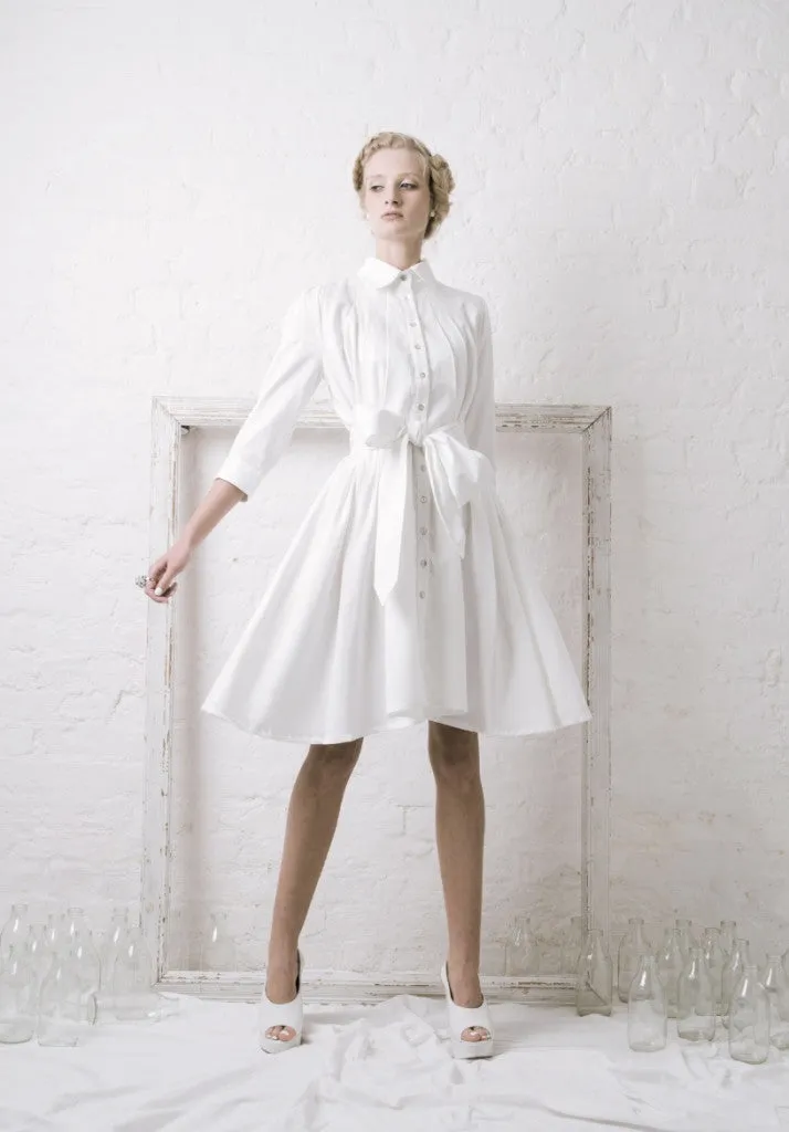Outsider shirt dress with obi belt in white