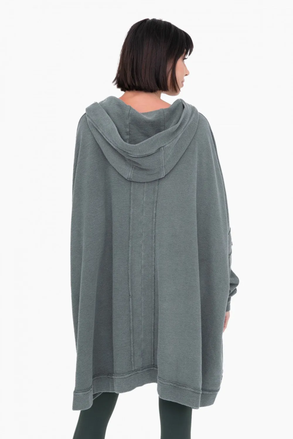 Oversized Cotton Poncho with Hood - Deep Forest