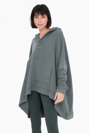 Oversized Cotton Poncho with Hood - Deep Forest
