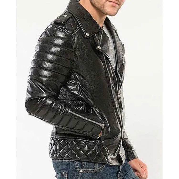 Peregrine Real Black Leather Jacket Men Biker Motorcycle