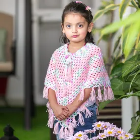 Pink & Shaded Hand-Knitted Soft Woollen Poncho For Girl's