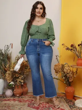 Plain Raw Hem High Waist Long Plus Size Jeans