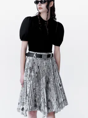 Pleats Asymmetry Flare Letter Skirt