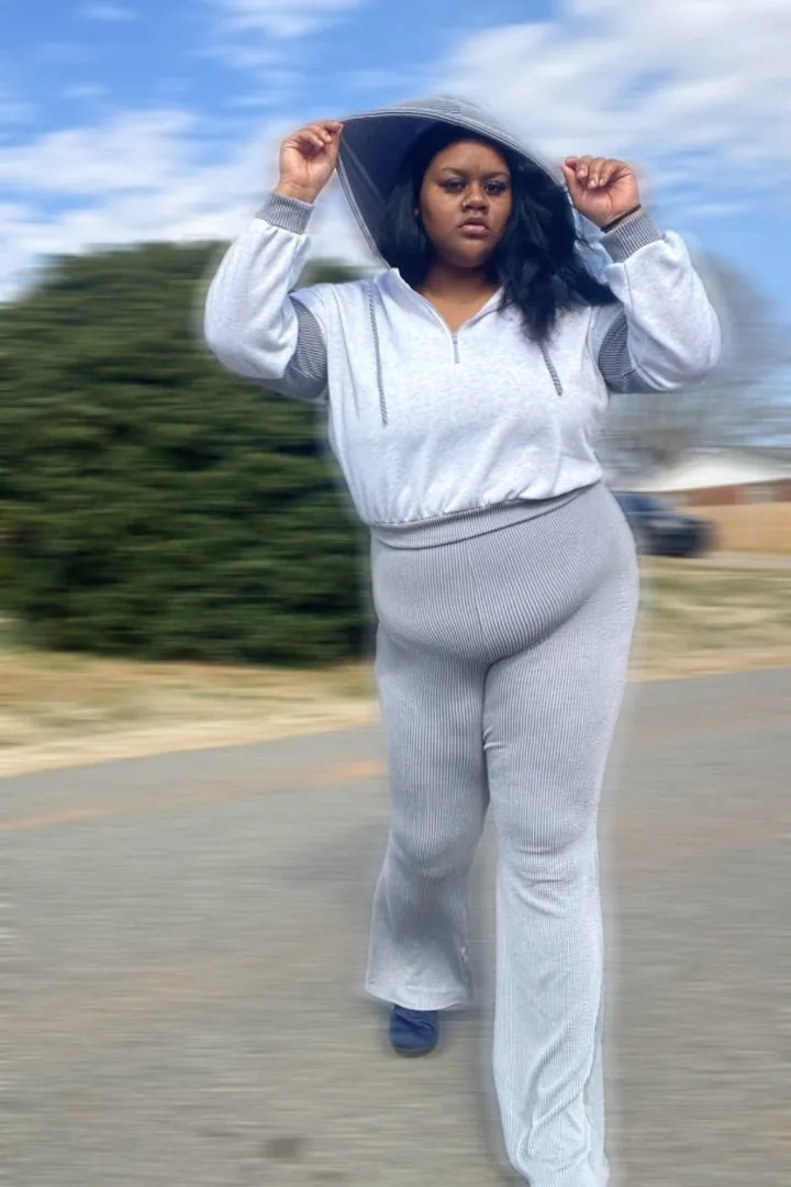 [PLUS] Color Block Hoodie & Flare Pants Set