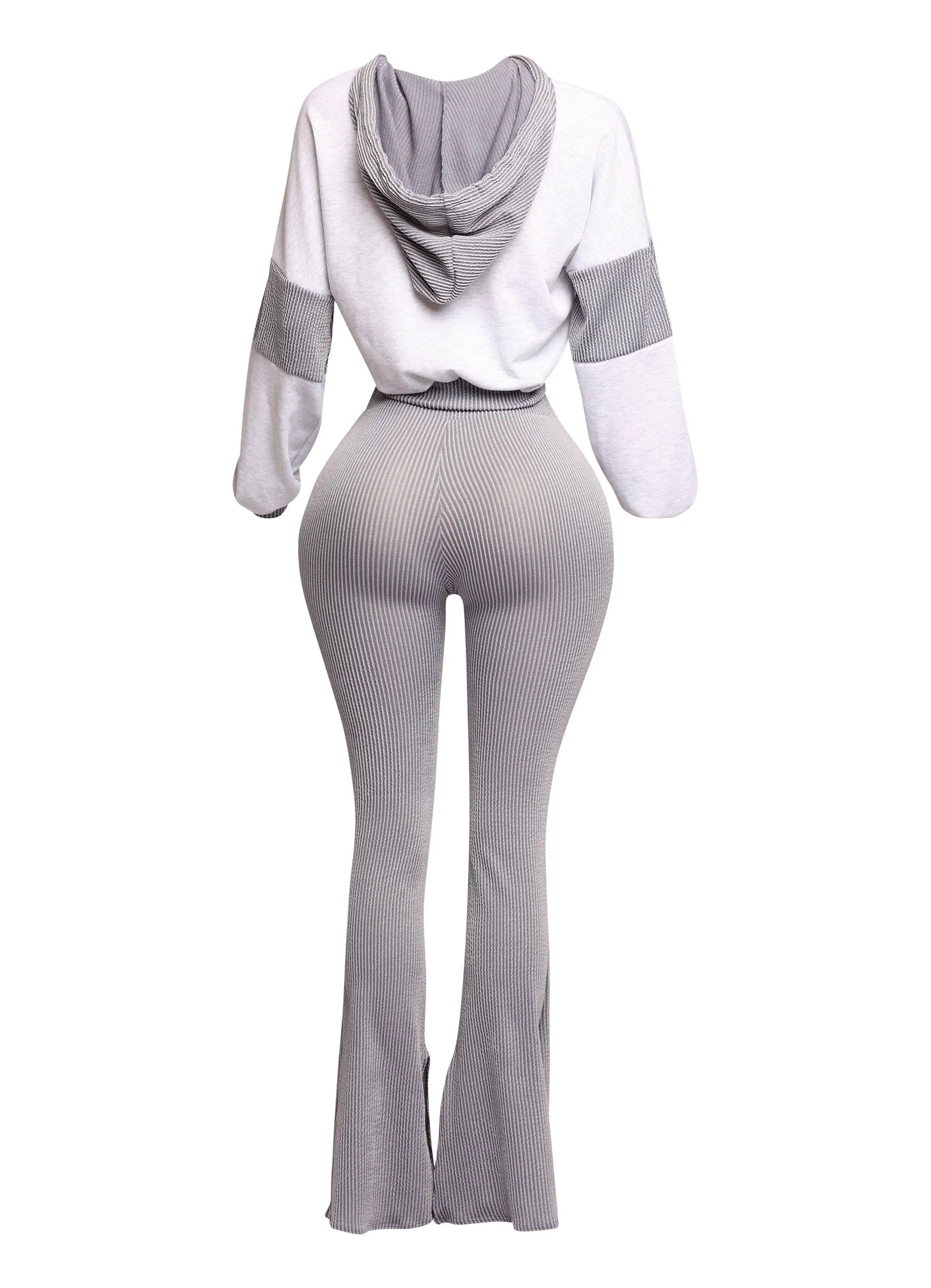 [PLUS] Color Block Hoodie & Flare Pants Set