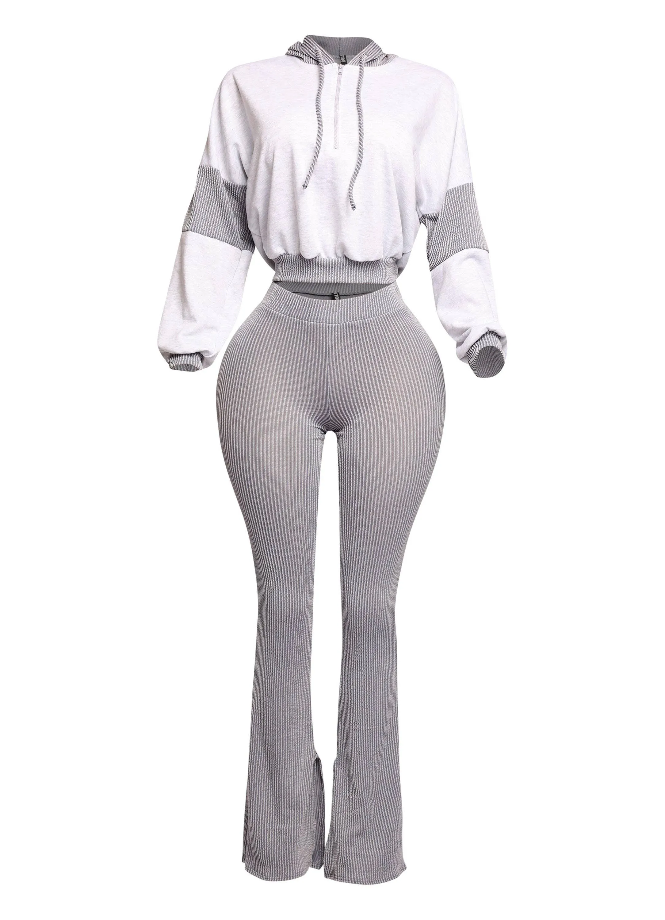 [PLUS] Color Block Hoodie & Flare Pants Set