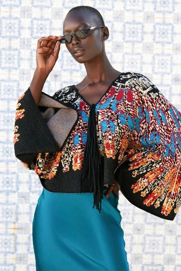 POTOMAC KNITTED PONCHO BLACK COMBO