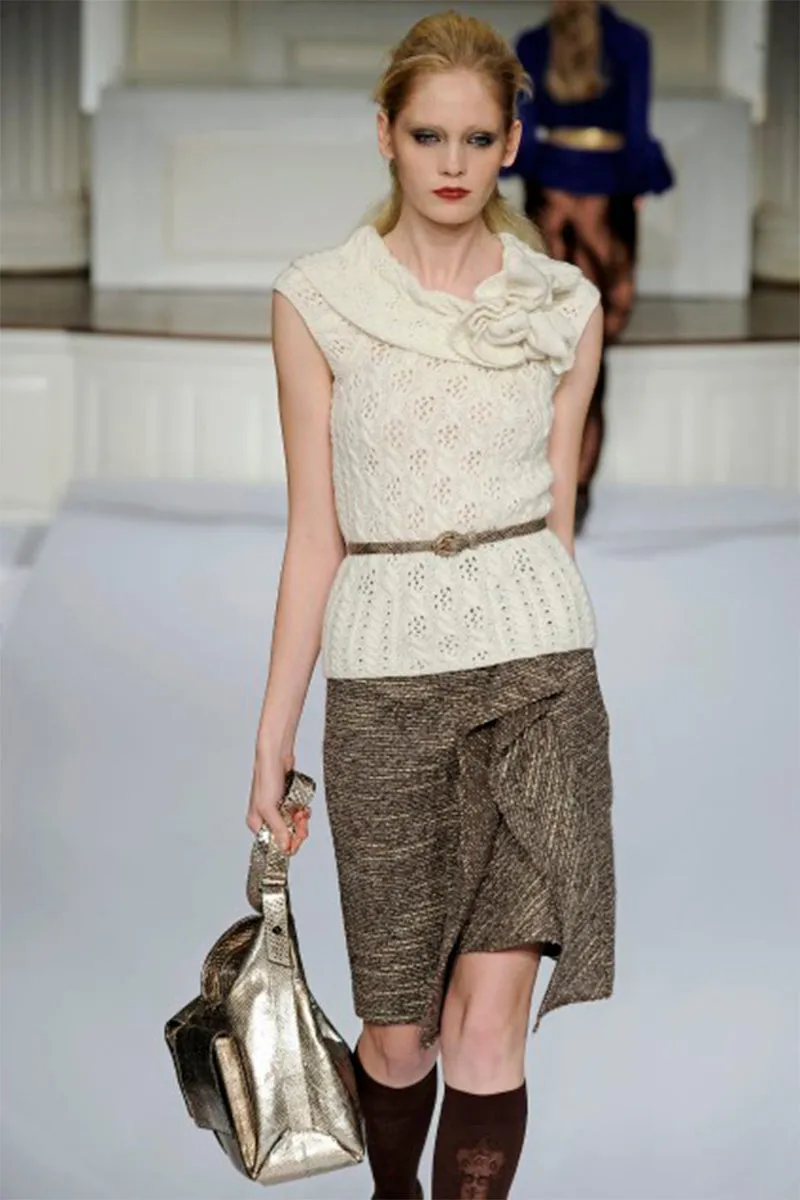 Pre-Fall 2009 Oscar de la Renta Skirt Brown & Cream Wool Mohair Alpaca Tweed